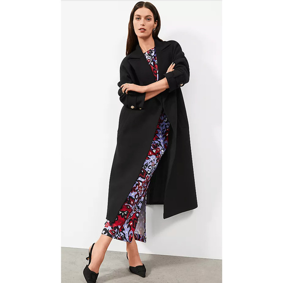 NEW ANN TAYLOR BLACK DOUBLE BREASTED DOLMAN SLEEVE COAT SZ L - Picture 2 of 8